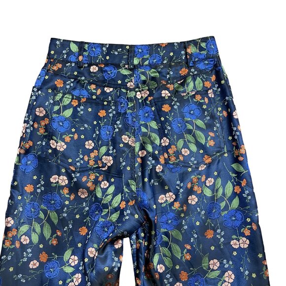 FORE FLORAL PANTS HIGH RISE NAVY COLORFUL ARTSY POCKETS TAPERED SIZE S FEMININE - Picture 4 of 11